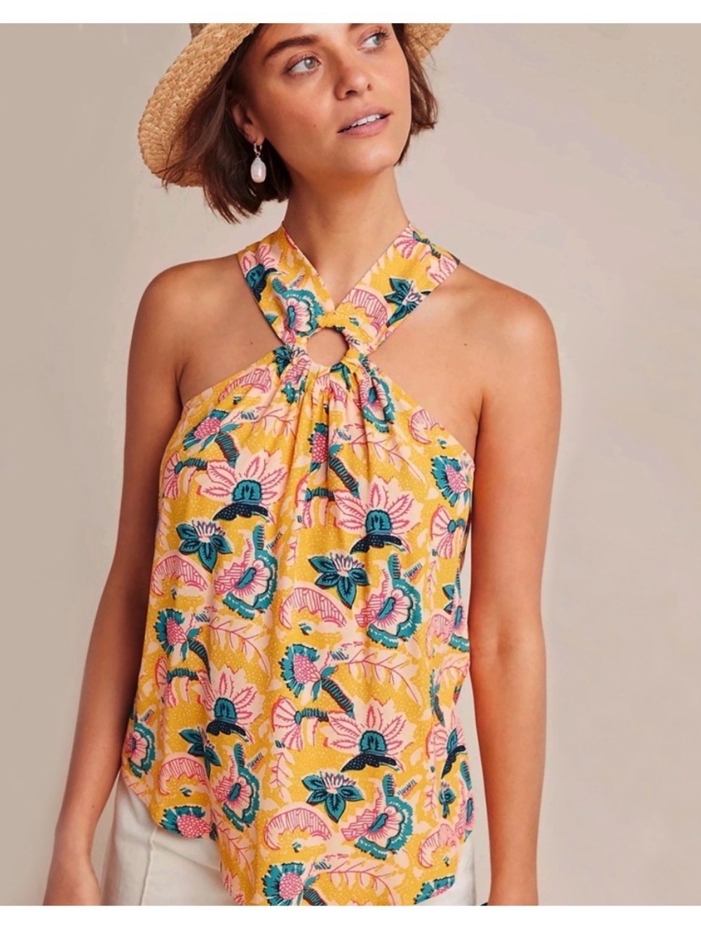 Anthropologie Maeve “Mica” Art Nouveau Floral Ring-Halter Camisole Tank Top 12